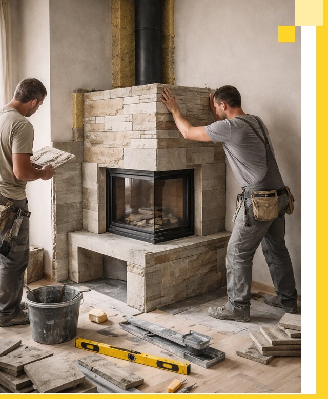 Угловые камины под ключ проект, монтаж и отделка в Барабинске