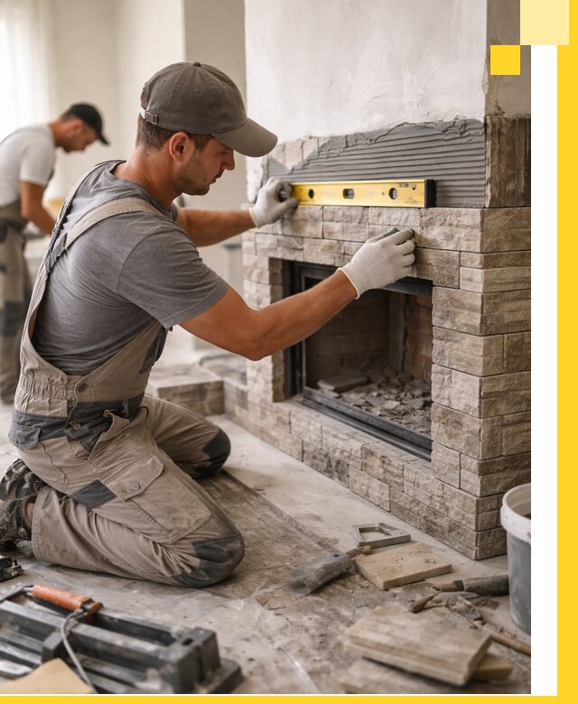 Облицовка каминов в Барабинске, монтаж и отделка натуральным камнем