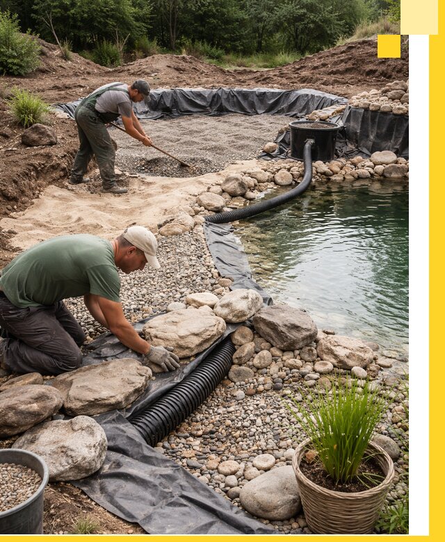 Строительство природных бассейнов и озер в Барабинске под ключ