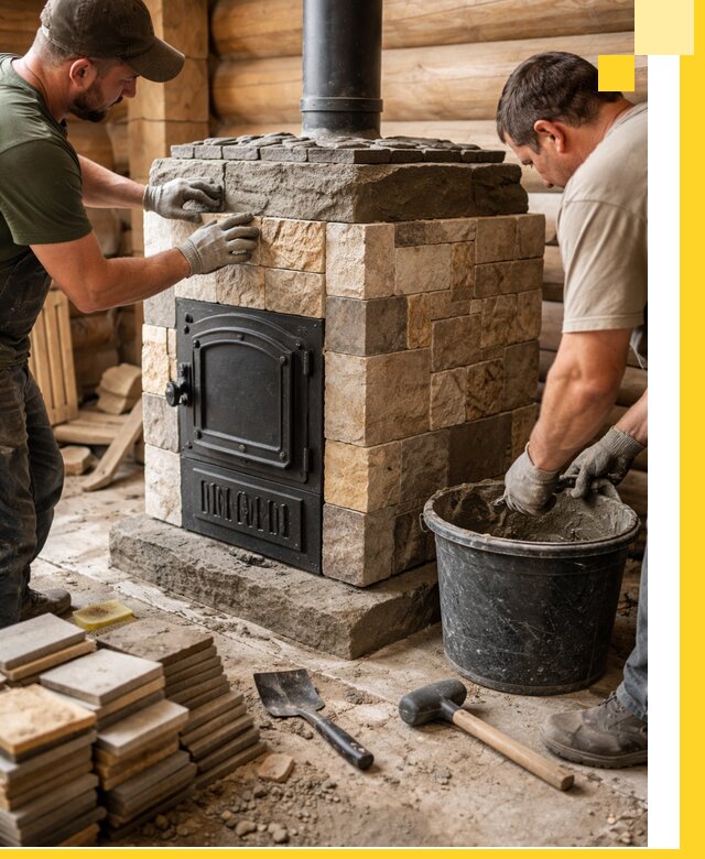 Облицовка банной печи под ключ в Барабинске: камень и плитка