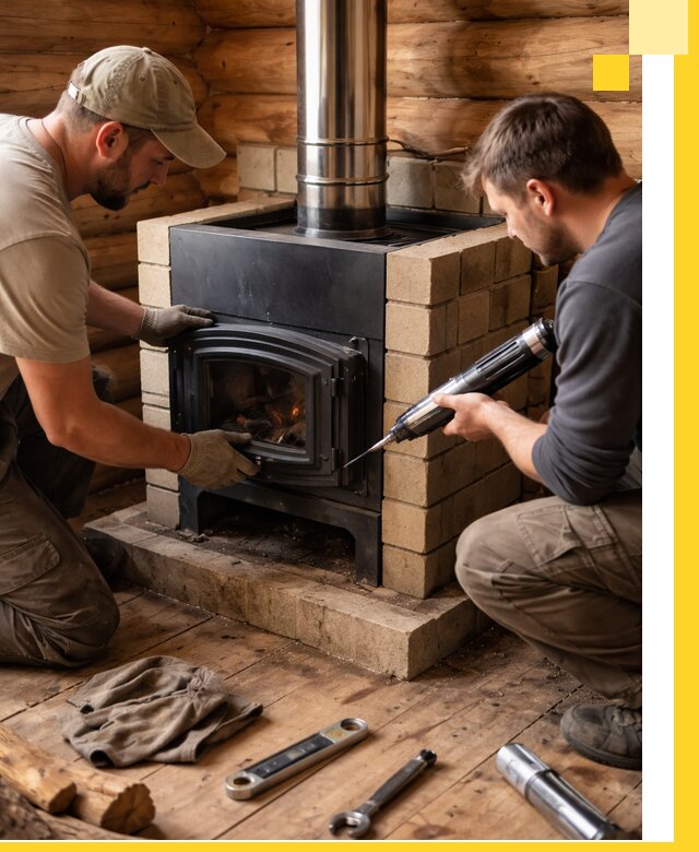 Монтаж и установка печи в бане под ключ с гарантией в Барабинске