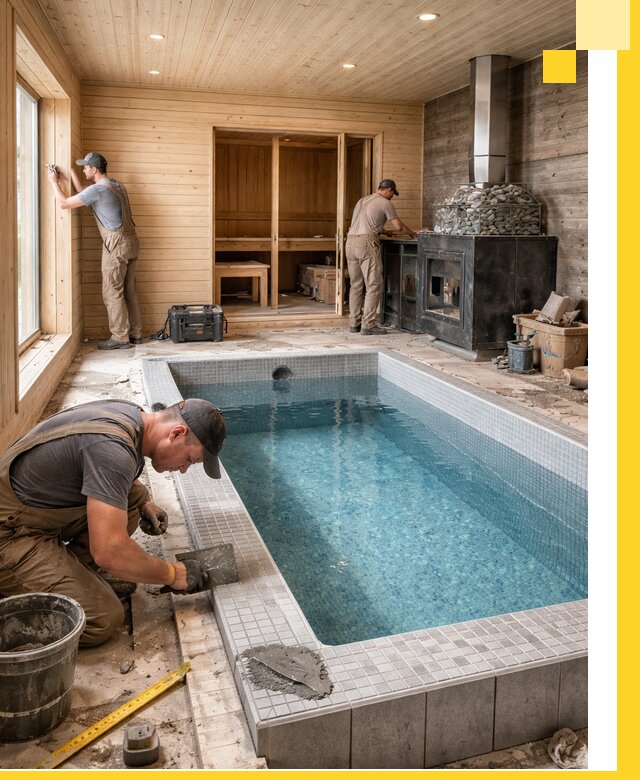 Проект бани с бассейном и сауной в Барабинске под ключ