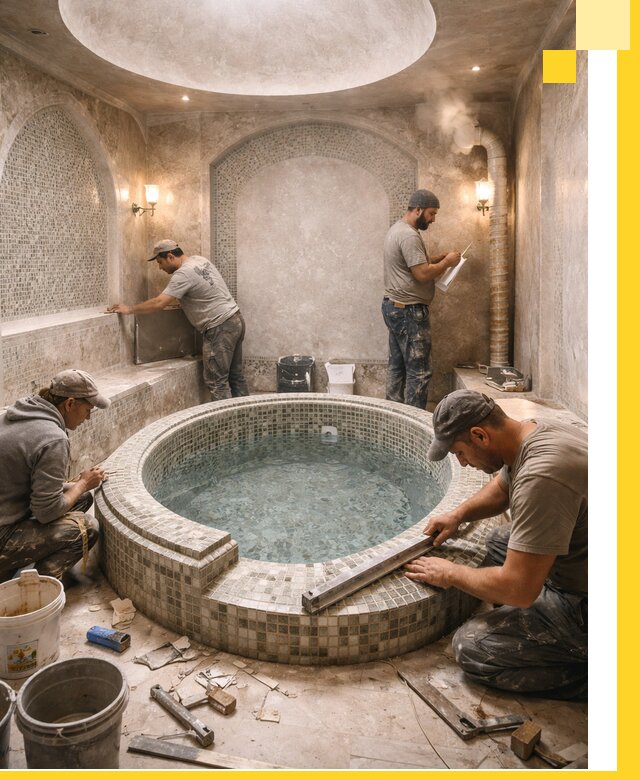 Профессиональное строительство хамама с бассейном в Барабинске под ключ