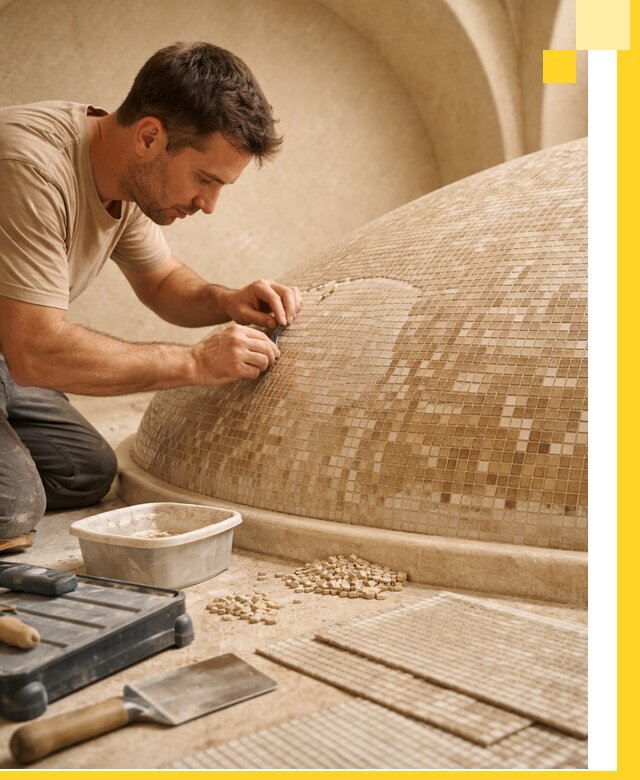 Профессиональная укладка мозаики для хамама под ключ в Барабинске